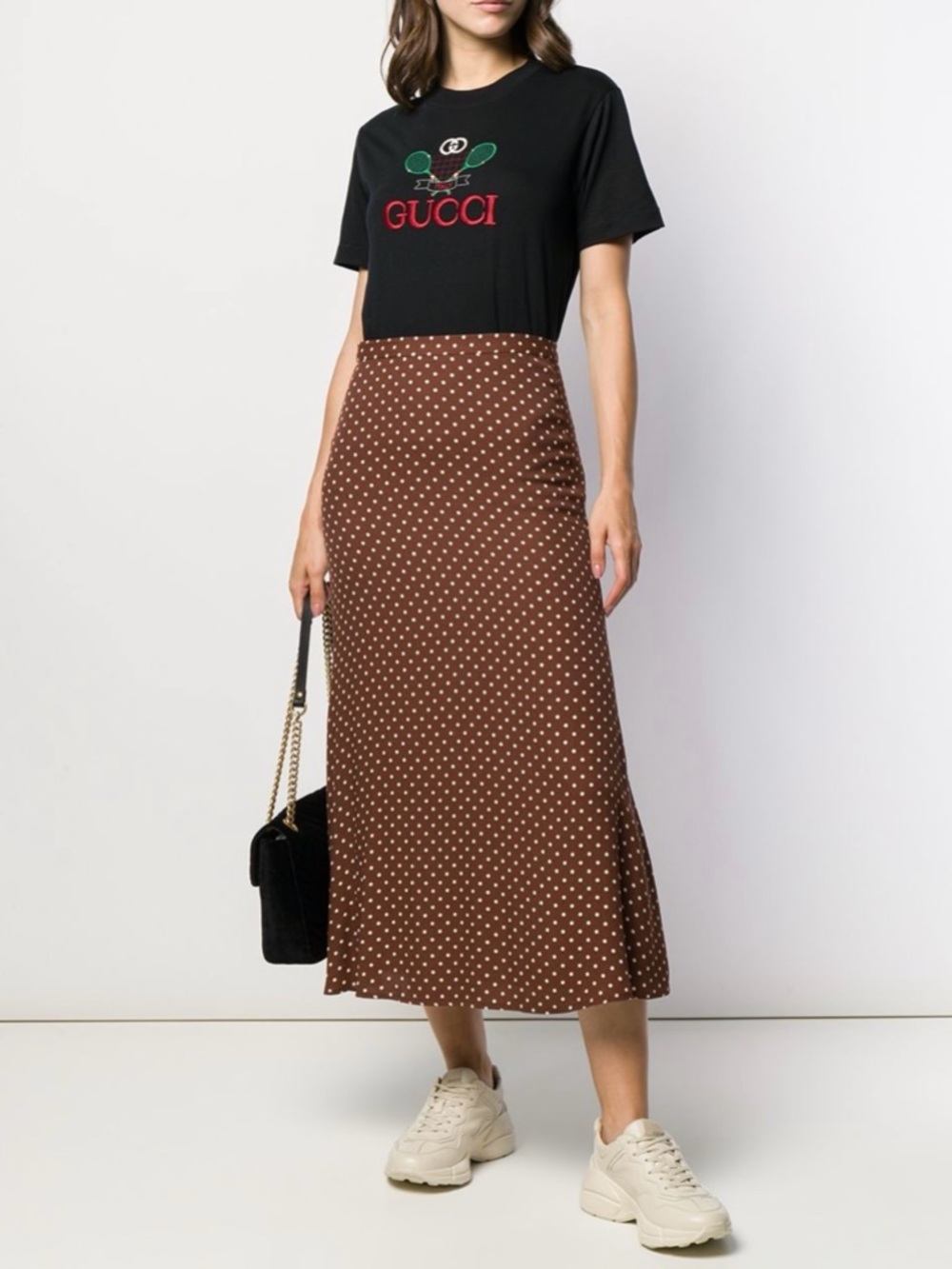Reformation Bea Midi Skirt Brown and White Polka Dot - Picture 3 of 11